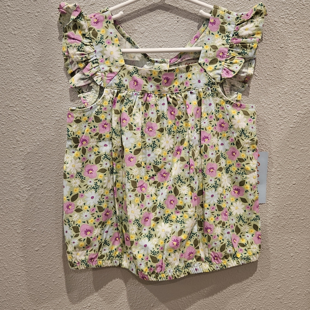 Cat & Jack Pink and Green Floral Blouse